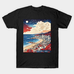 Busan South Korea Starry Night Travel Tourism Retro Vintage Art T-Shirt